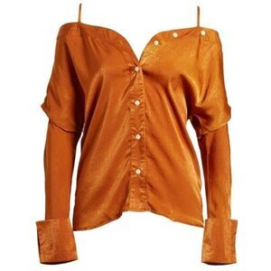 NEW! Alpha & Omega | Satin Cold Shoulder Button Front Blouse - size XL in Copper